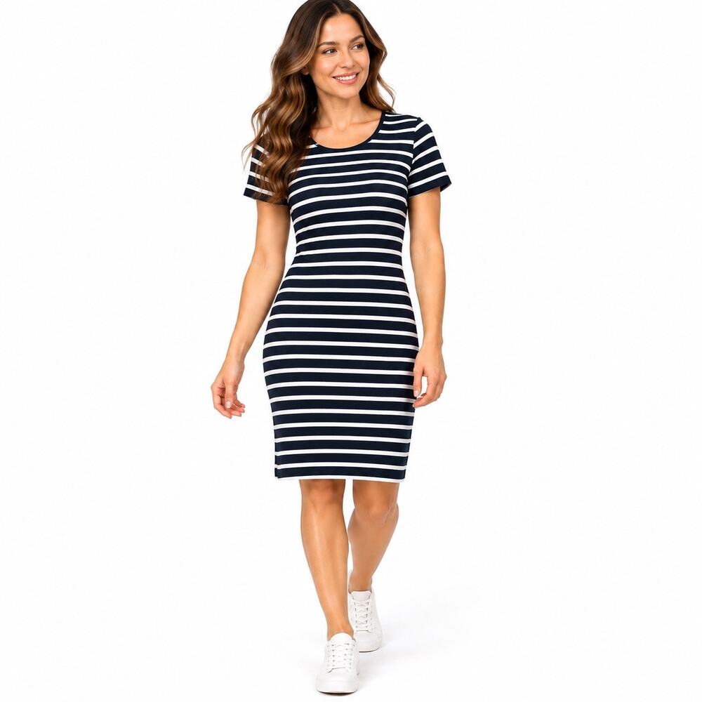 Lauren Ralph Lauren Navy White Striped T-Shirt Dress Women’s Medium 36”